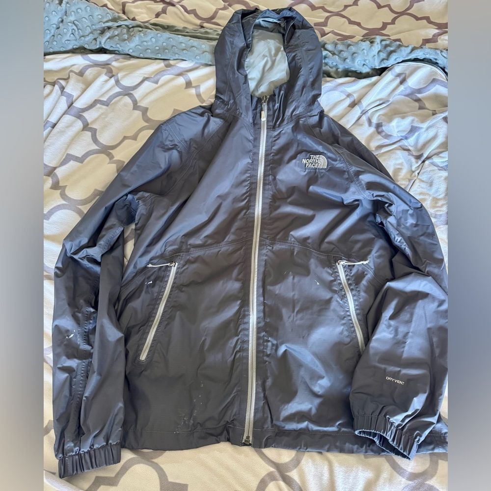 The North Face Gray Hooded Windbreaker Raincoat